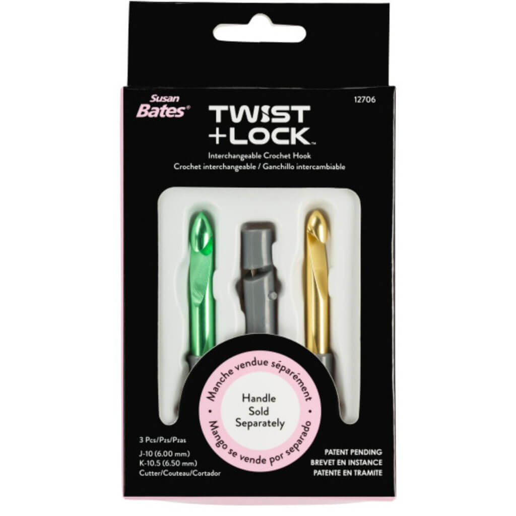 Susan Bates Twist + Lock Intchg Crochet Hook Component Set Sizes J10/6mm and K10.5/6.5mm