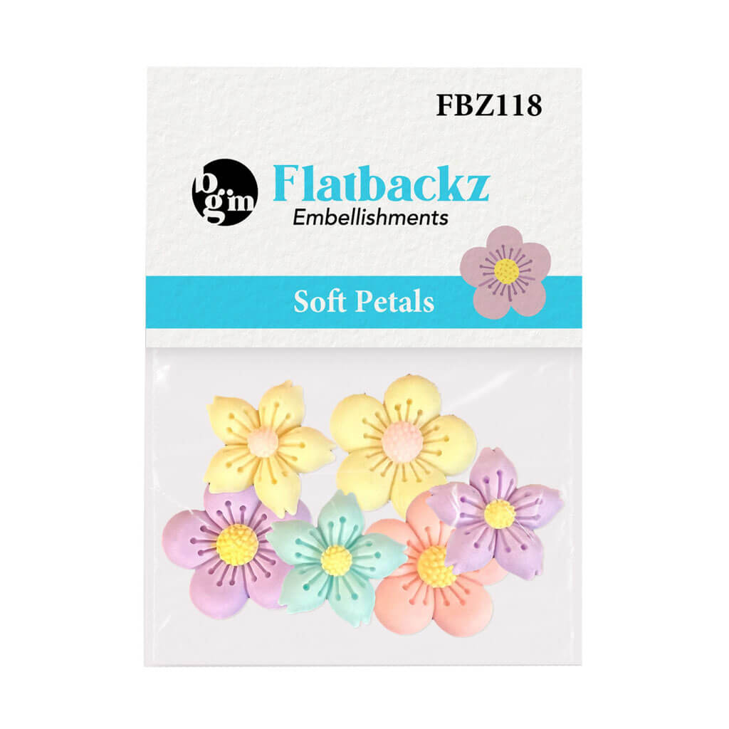 Buttons Galore Flatbackz Embellishments-Soft Petal 6pcs