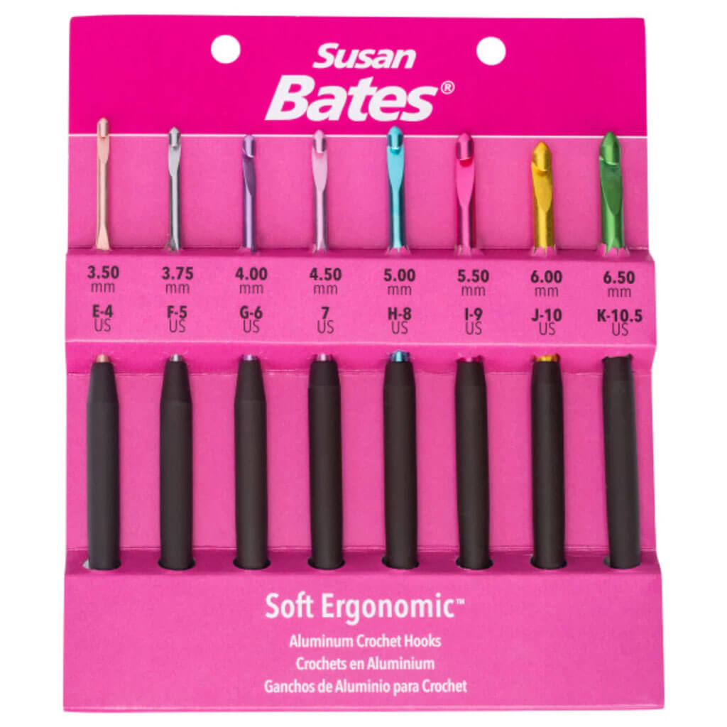 Susan Bates Silvalume Soft Ergonomic Crochet Hook Set-Sizes E4/3.5mm To K10.5/6.5mm