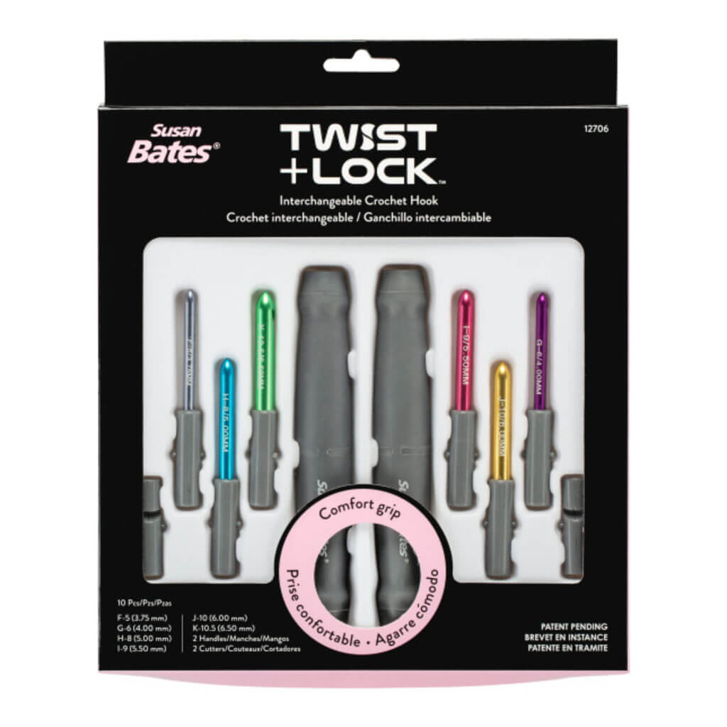 Susan Bates Twist + Lock Deluxe Intchg Crochet Hook Set-Sizes F5/3.75mm To K10.5/6.5mm