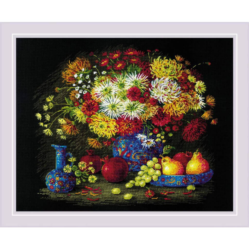 Riolis Counted Cross Stitch Kit "Still Life with Chrysanthemums", 50 x 40cm