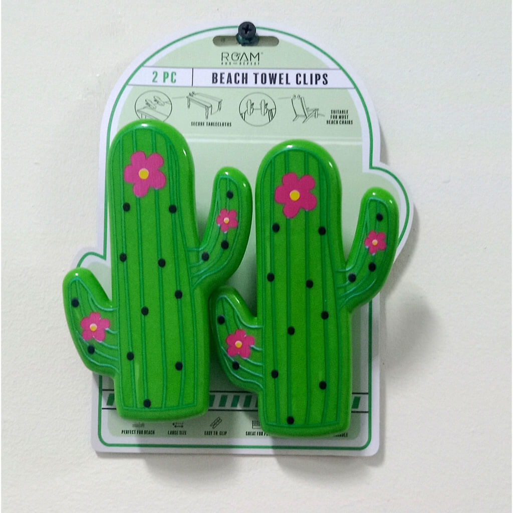 Beach Towel Clips Set of 2, Cactus