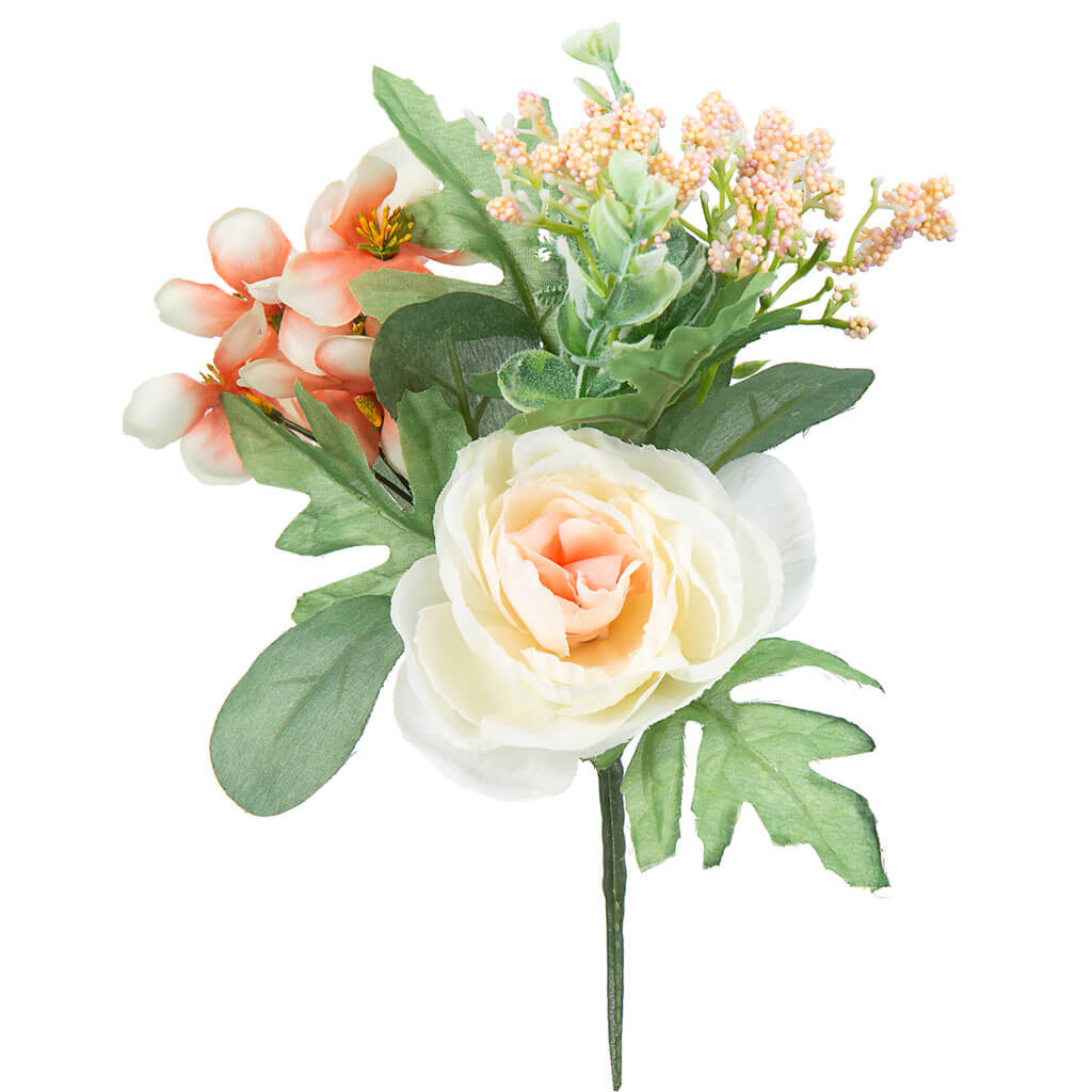 Cream &amp; Peach Ranunculus Pick, 9in