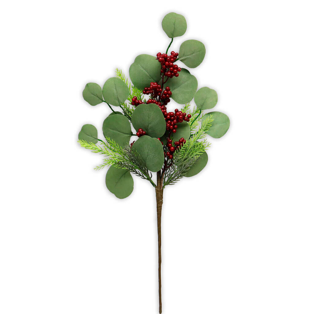 Green Eucalyptus &amp; Red Berry Stem, 18.5in