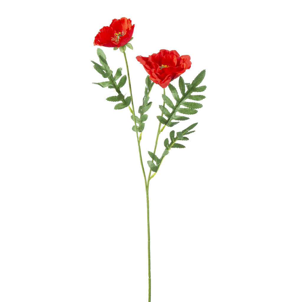 Red Poppy Spray With 2 Flowers, 31in