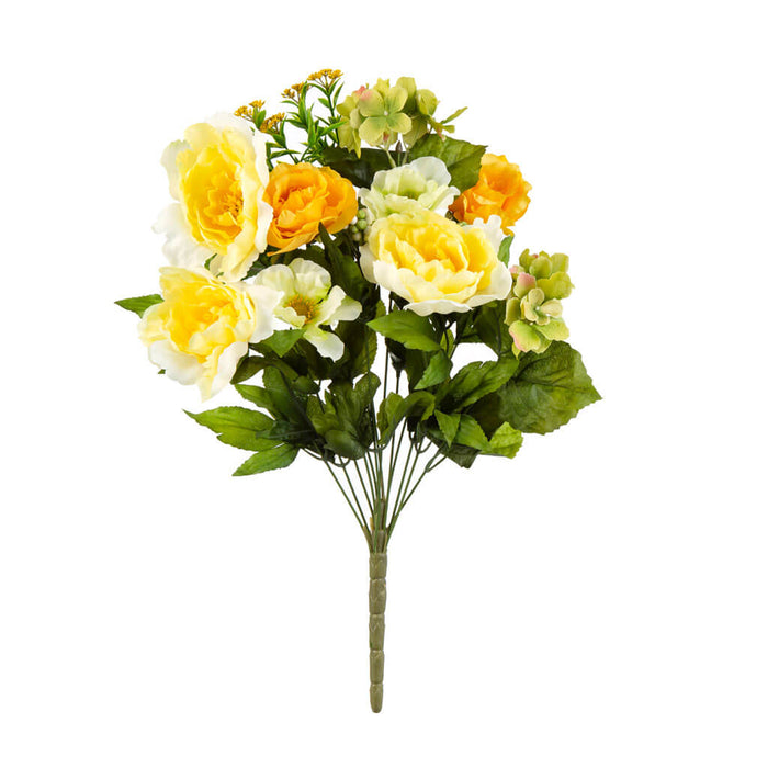 Yellow Peony & Green Hydrangea Bush, 22in