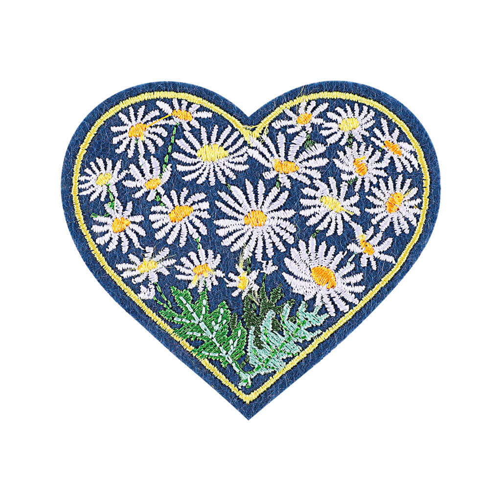 Daisies on Heart Iron On Applique 3in