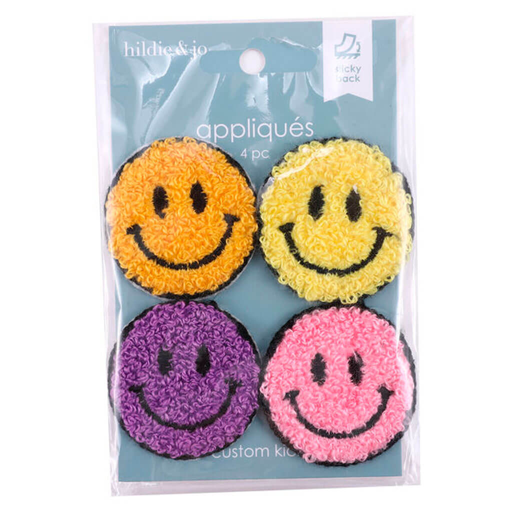 Smiley Faces Sticky Back Chenille Shoe Appliques 4ct