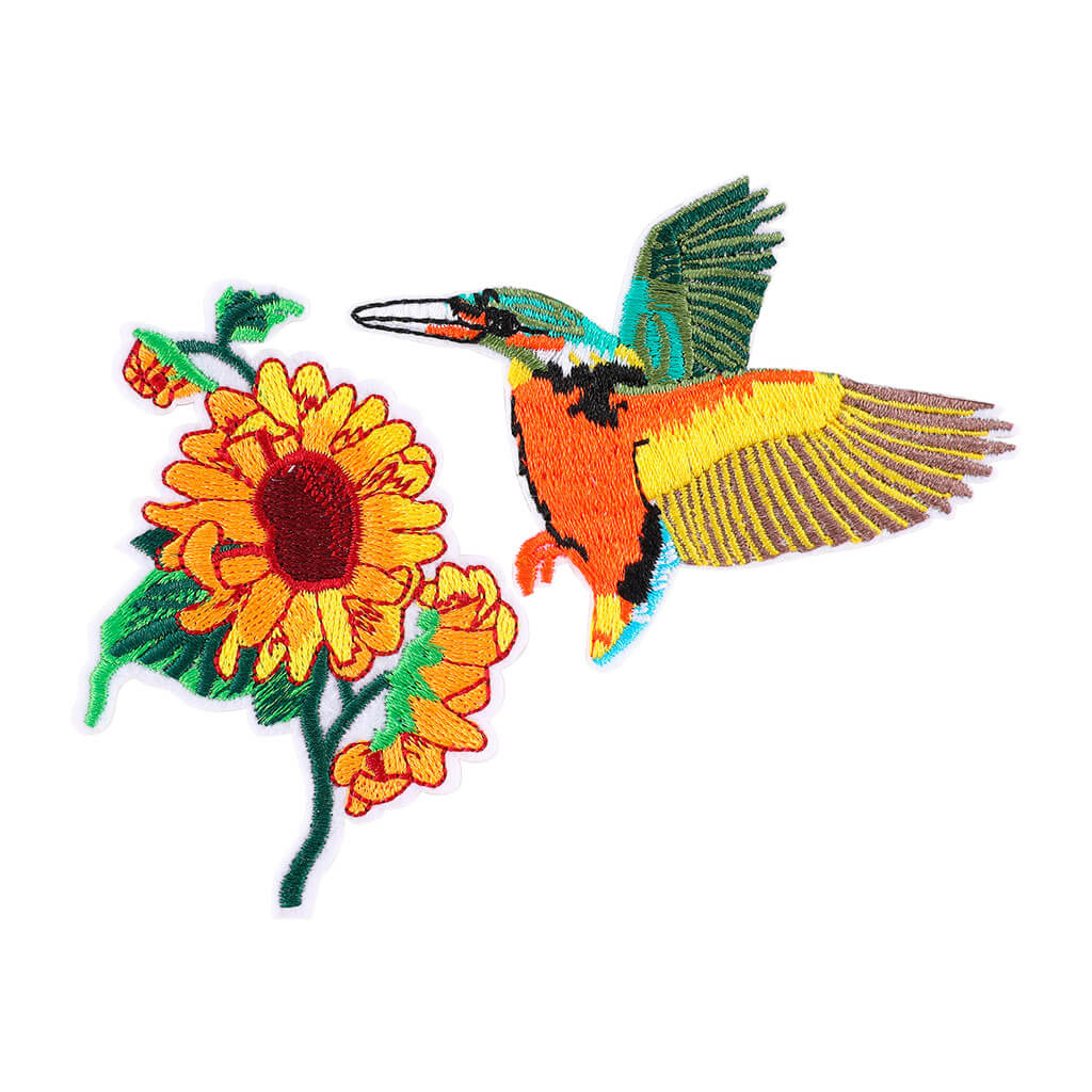 Humming Bird &amp; Sunflower Iron On Patches 2ct