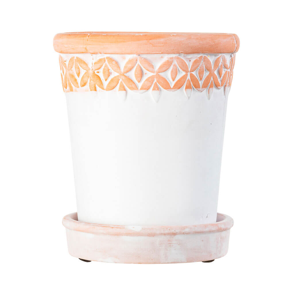 Whitewashed Terracotta Pot With Geometric Accent, 4in