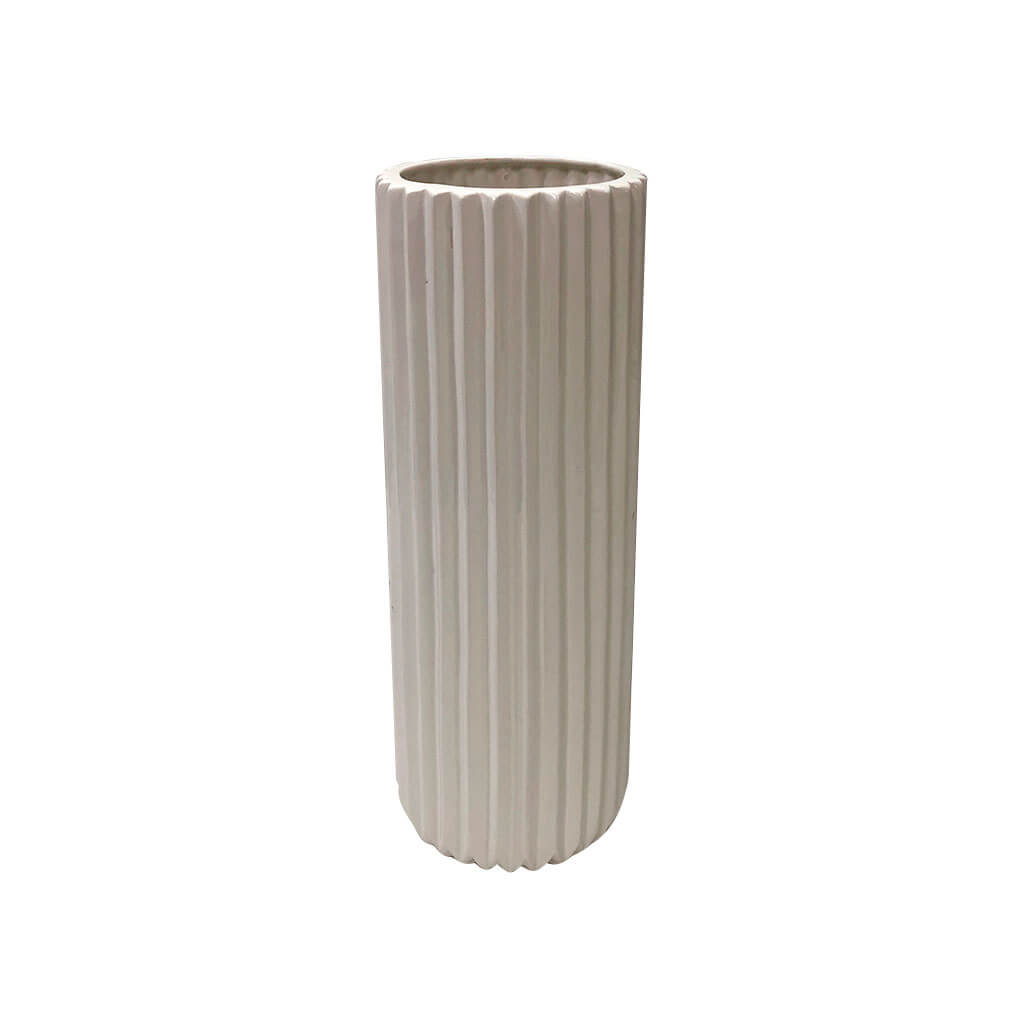 Beige Grooved Ceramic Container, 16in