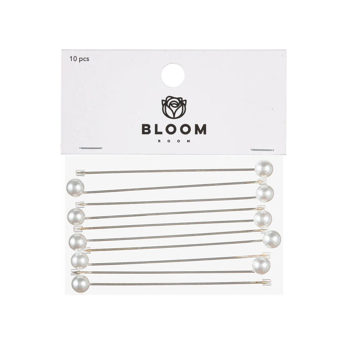 Pearl Pins With Clear Glass Stones & Pearl Flower 10pk