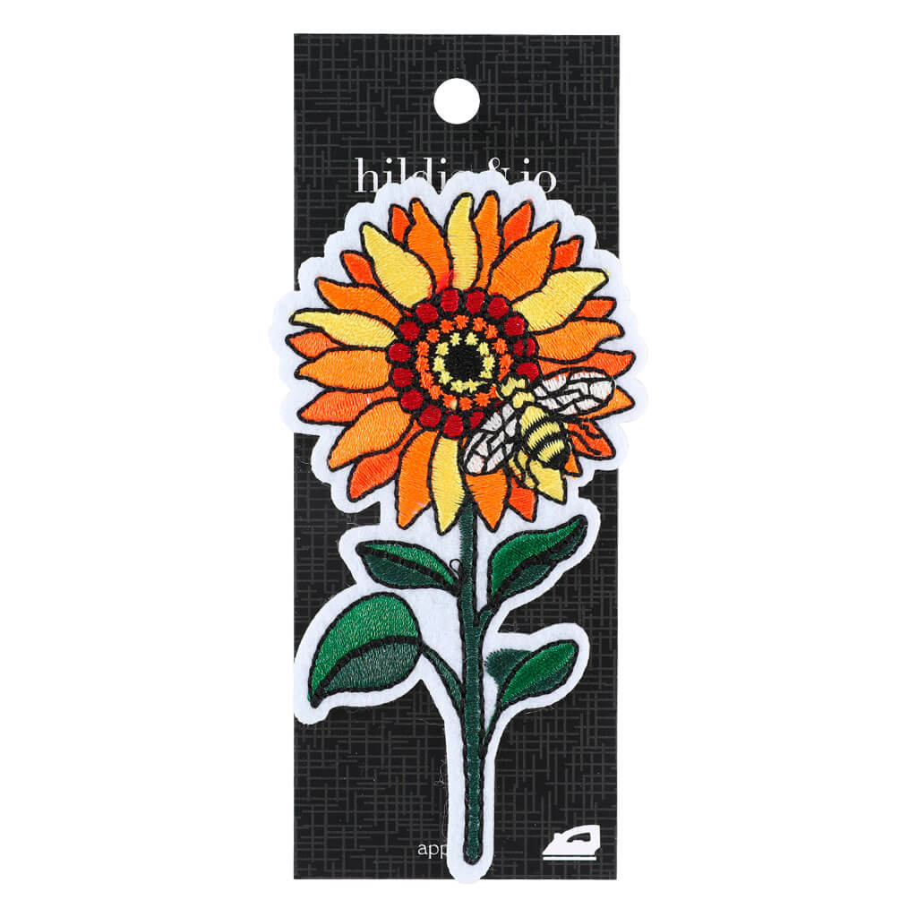 Flower With Bee Iron On Applique 2in x 4in