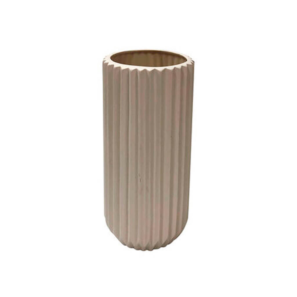 Ceramic Container With Grooves White, 10in