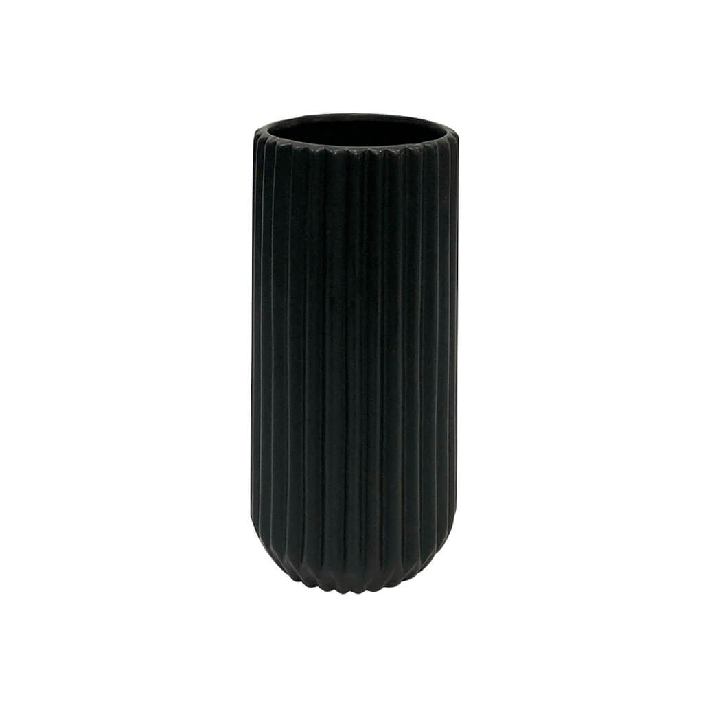 Ceramic Container With Grooves Black, 10in