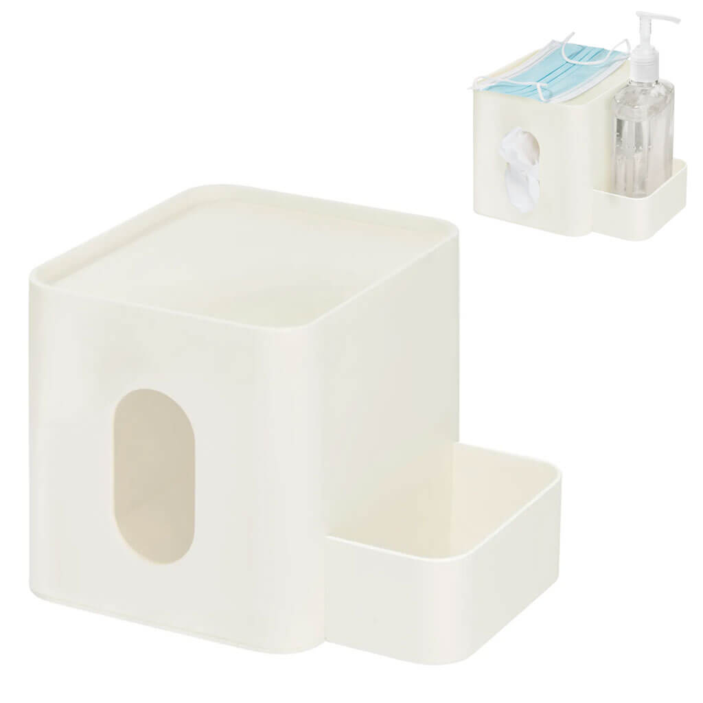 Tissue Holder with Storage Caddy Cream