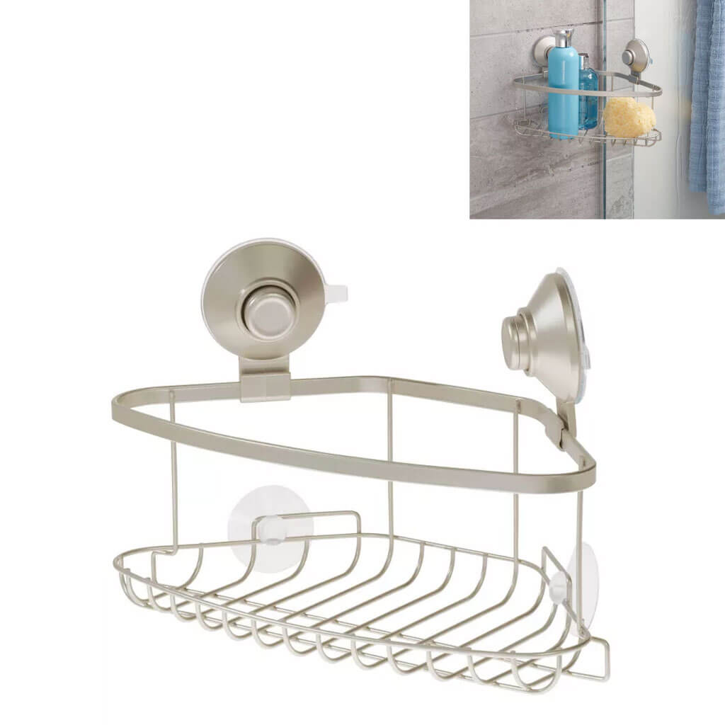 Everett Push Lock Suction Corner Basket, Satin