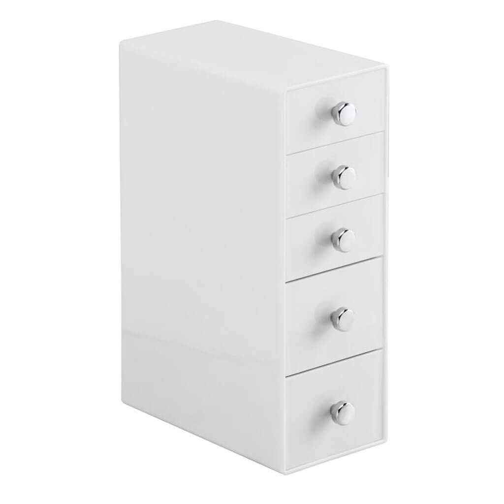 Drawers Tower 5 Drawer 10in x 3.5in x 7in, White