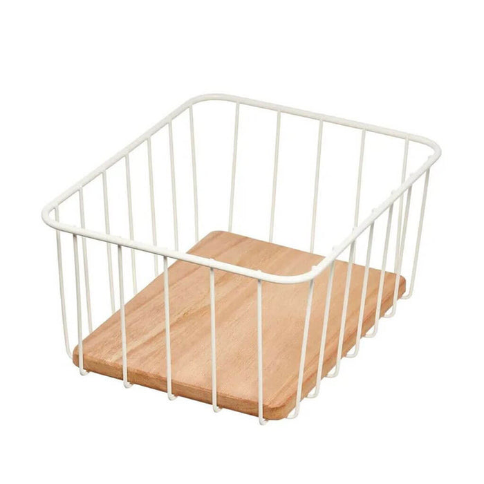 Wire & Paulownia Wood Pantry Bin 10in x 8in x 5in, Cream