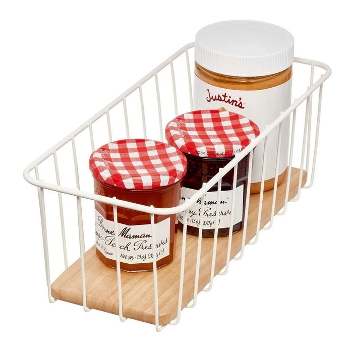 Wire & Paulownia Wood Pantry Bin 14in x 6in x 5in, Cream