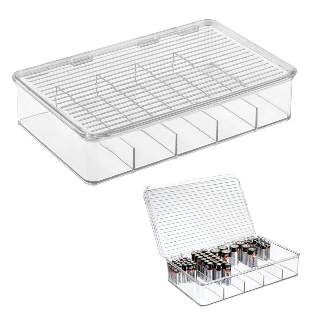 Linus Stackable Battery Organizer Box, Clear