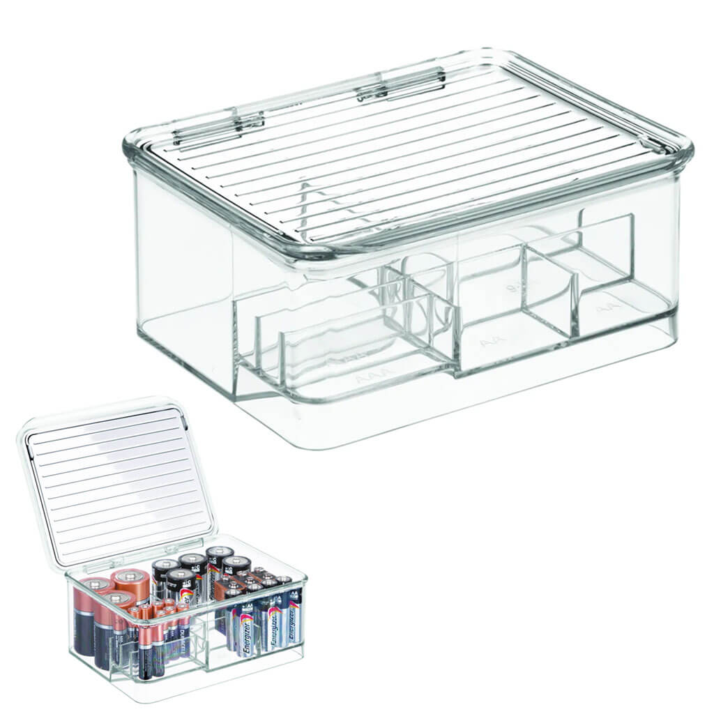 Linus Stackable Battery Organizer Box Small, Clear