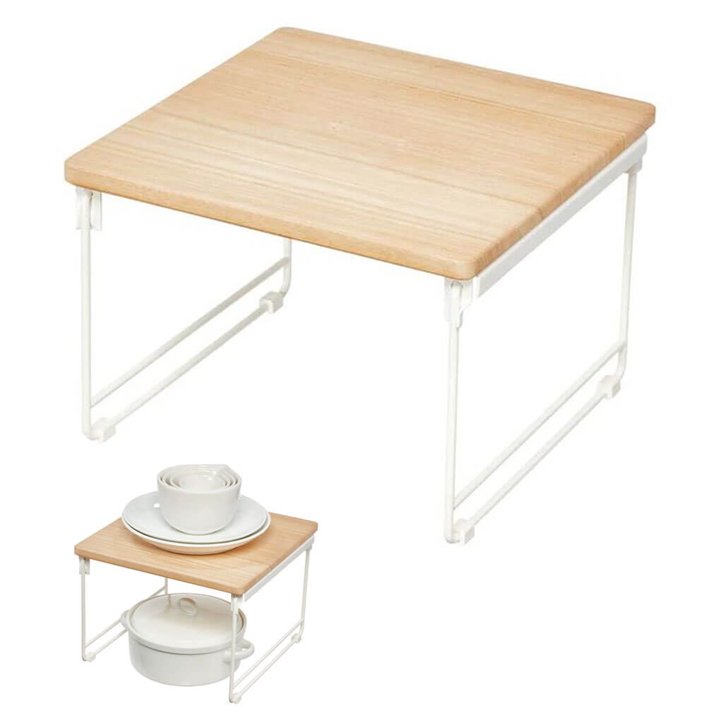 Wire &amp; Paulownia Wood Riser, Cream