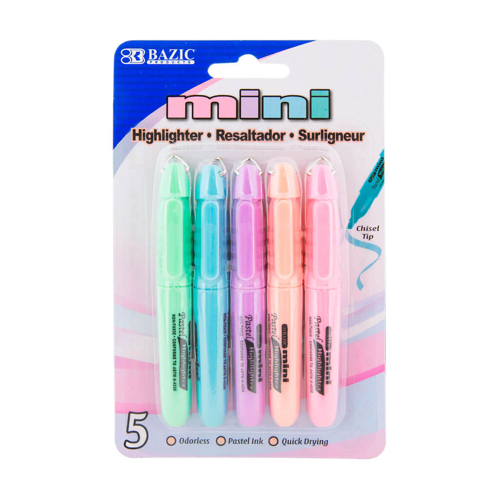 Mini Pastel Highlighter with Cap Clip 5pk