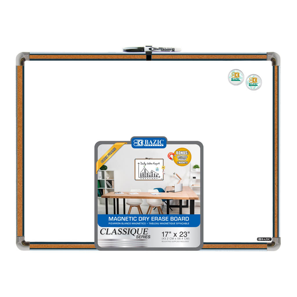 Cork Framed Magnetic Dry Erase Board 17in x 23in with Marker 2 Magnets