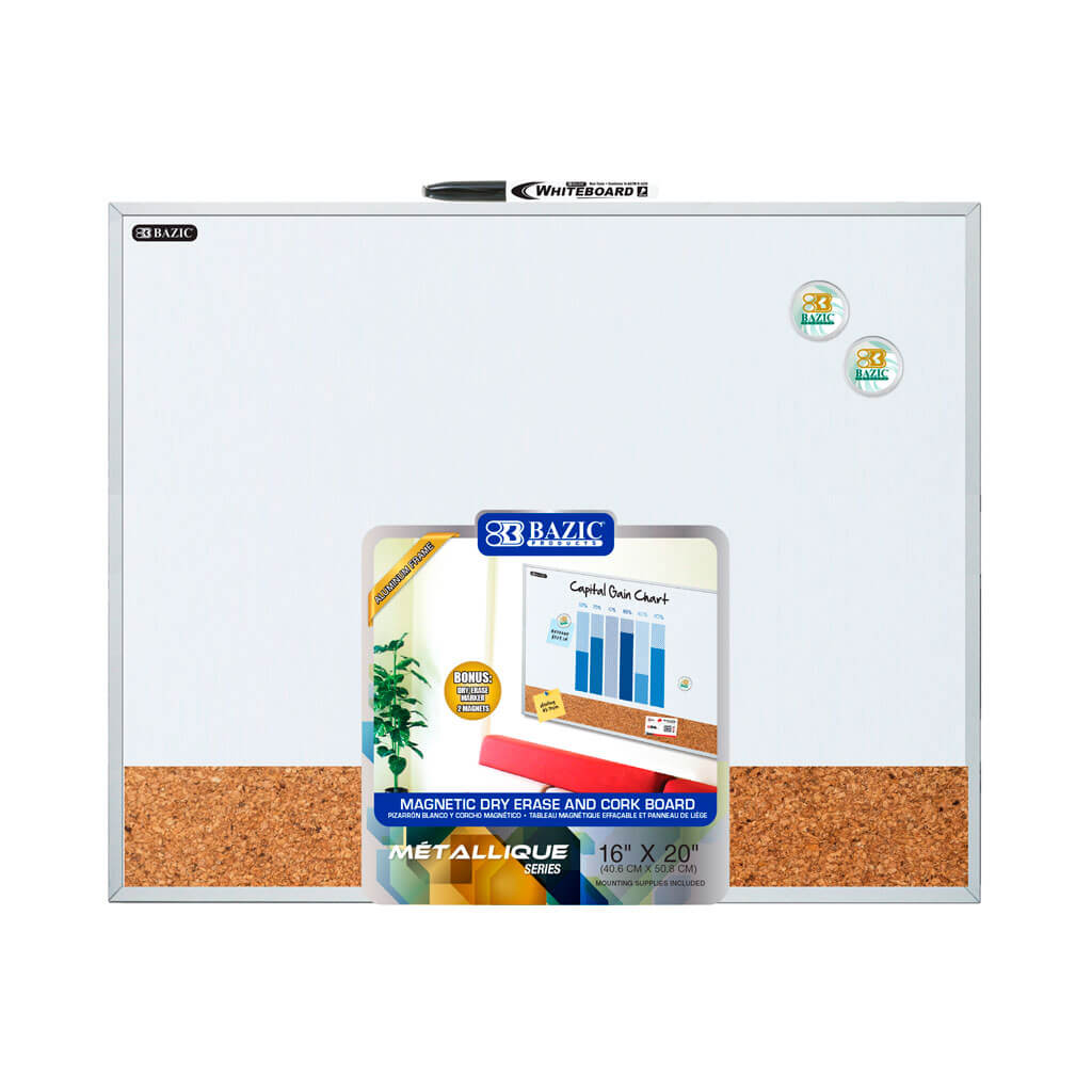 Metallique Aluminum Framed Magnetic Dry Erase Cork Combo Board, 16in x 20in