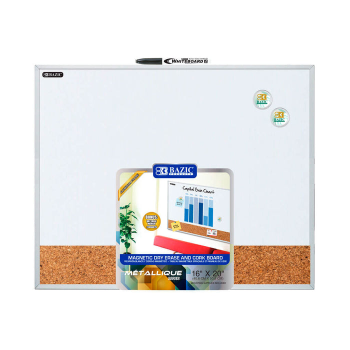 Metallique Aluminum Framed Magnetic Dry Erase Cork Combo Board, 16in x 20in