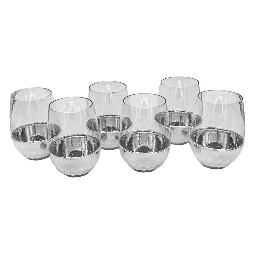 Lillian Stemless Clear Silver Vase Tumbler 15oz, 6ct