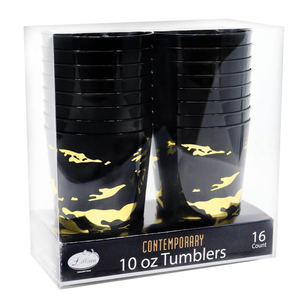 Gold on Black Marble Tumbler 10oz, 16ct