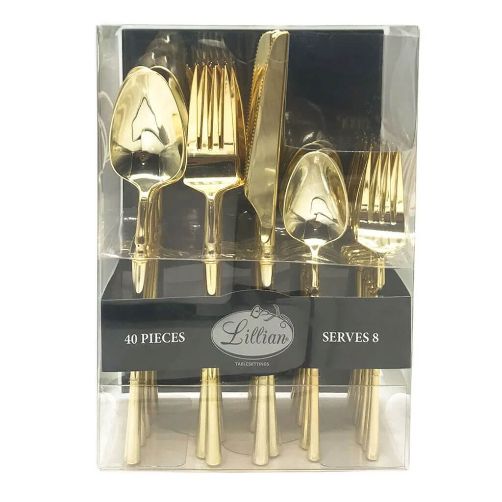 Lillian Polished Gold Combo Cutlery, 40pc