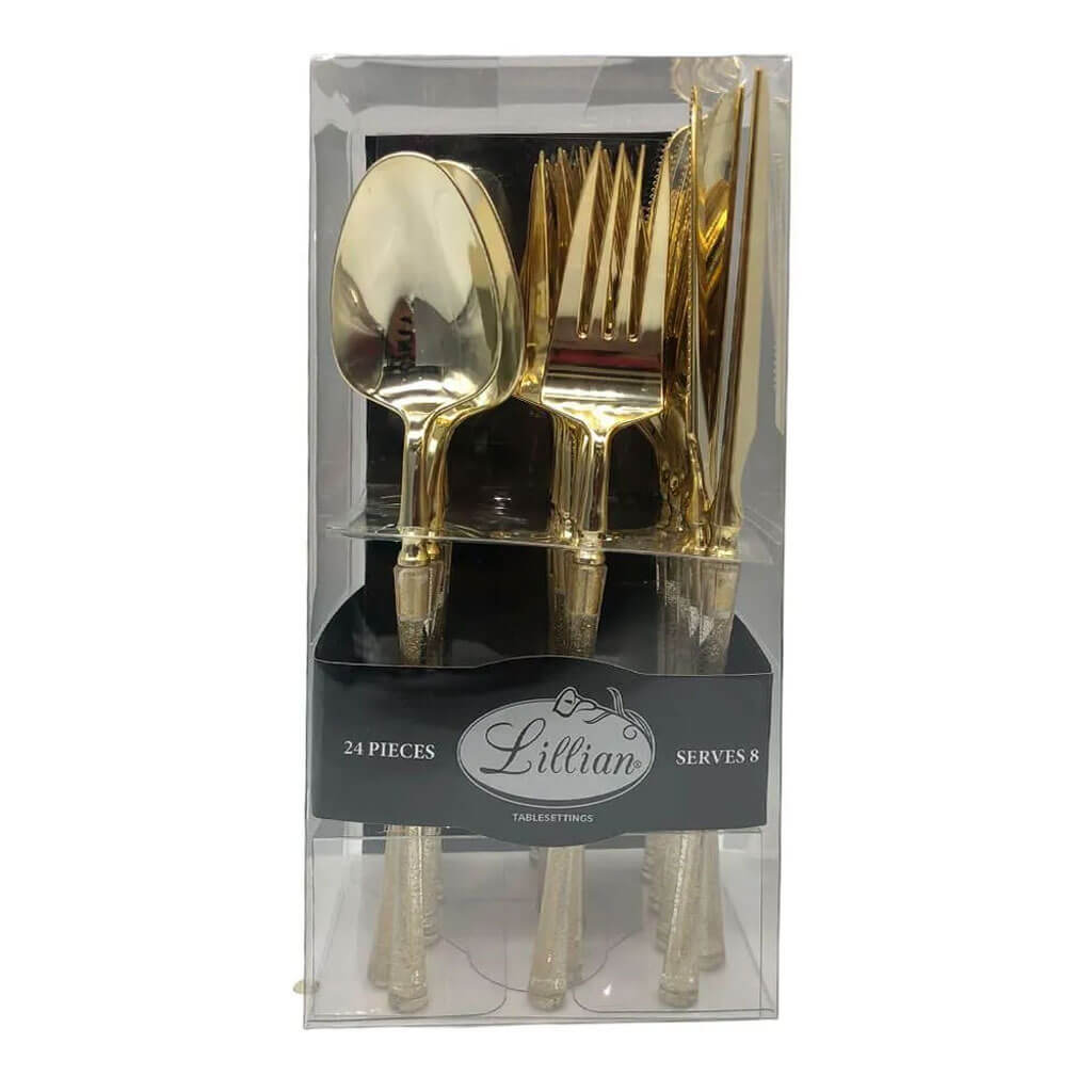 Lillian Polished Gold Combo Cutlery, 24ct