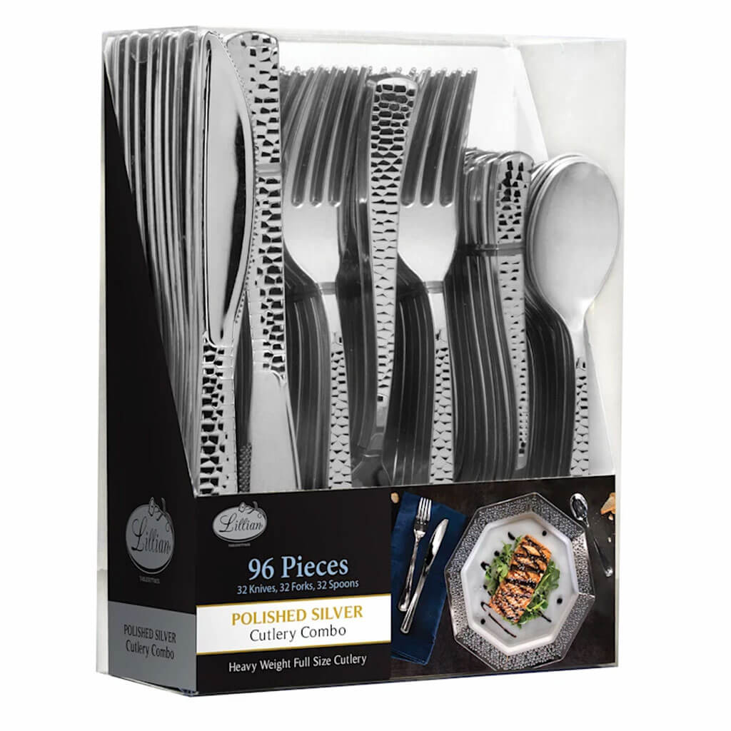 Pebbled Silver Assorted Cutlery, 96ct