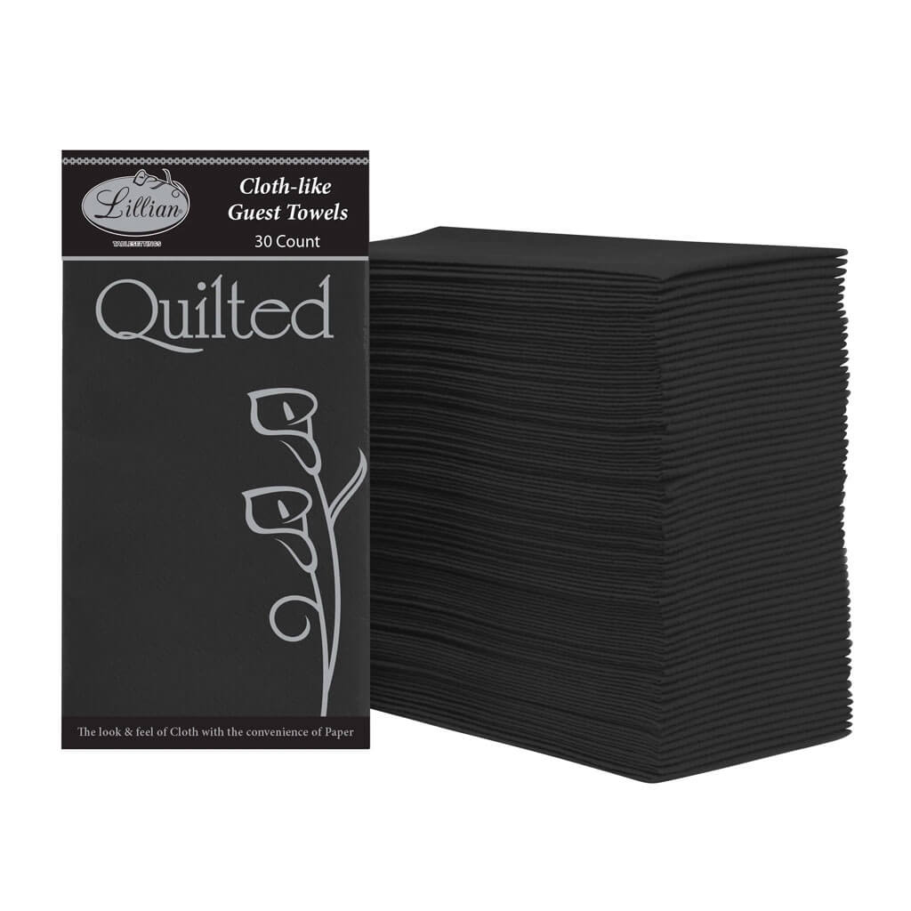 Black Quilted Cloth Guest Towel, 30ct