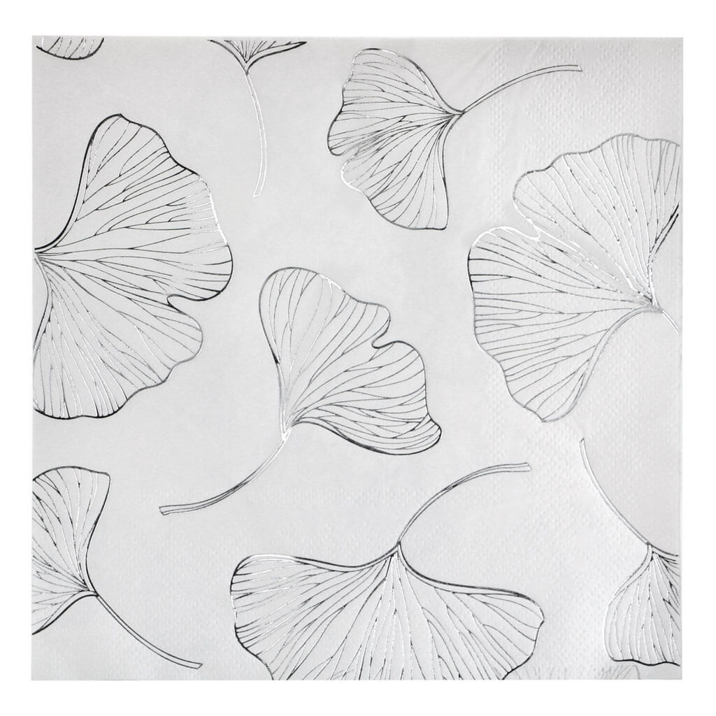 Gingko Silver Foil Stamp Lunch Napkin 13in 3Ply, 20ct