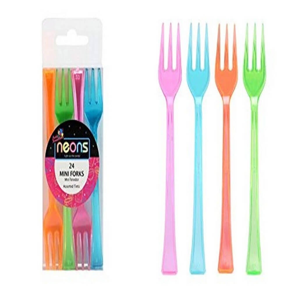 Assorted Mini Neon Forks, 24ct