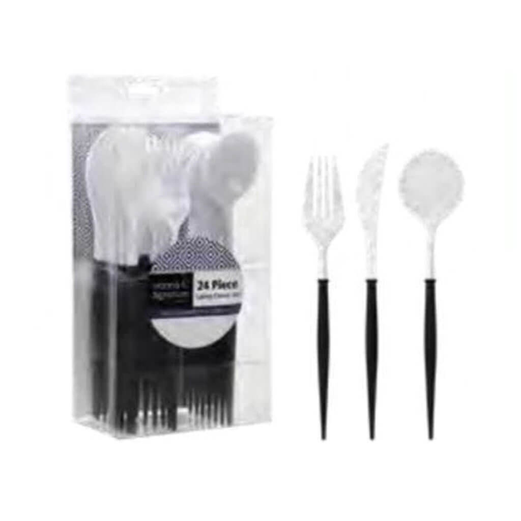 White and Black Cutlery 24pc