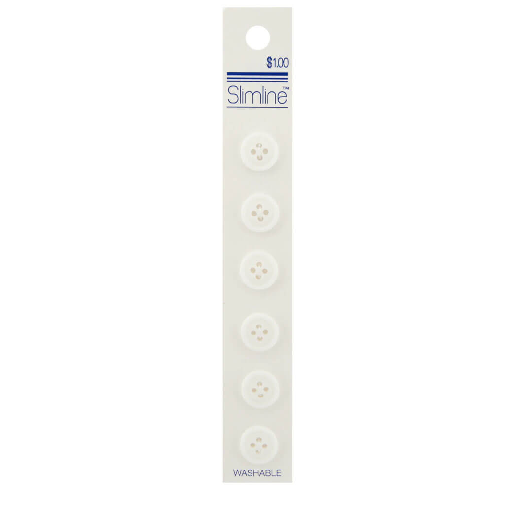 Slimline Buttons White 4-Hole 1/2in 6/Pkg