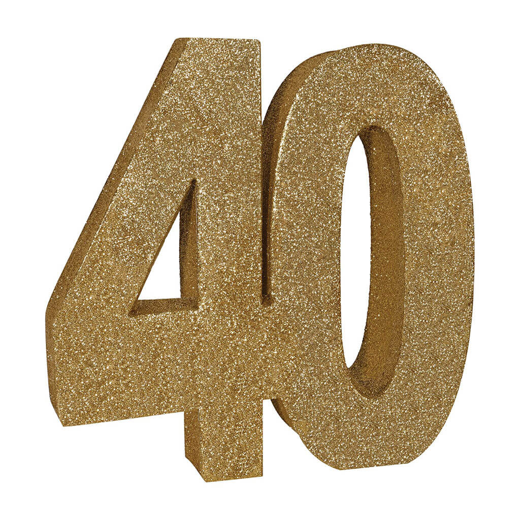 3D Glittered "40" Centerpiece 8in, Gold