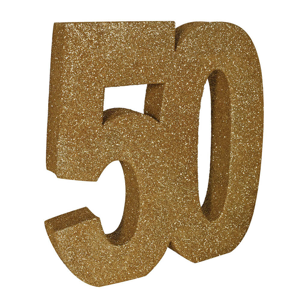 3D Glittered "50" Centerpiece 8in, Gold