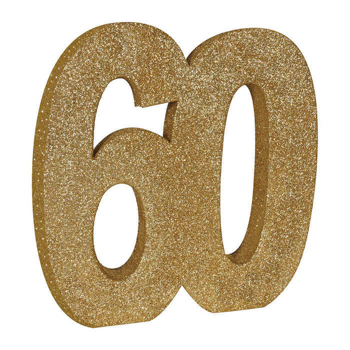 3D Glittered "60" Centerpiece 8in, Gold