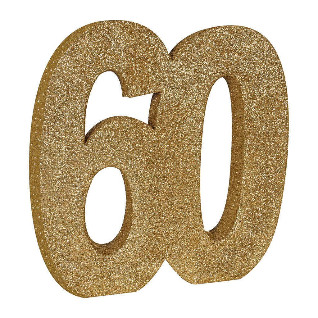 3D Glittered "60" Centerpiece 8in, Gold