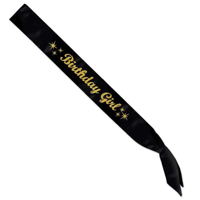 Glittered Birthday Girl Satin Sash, 33in x 4in