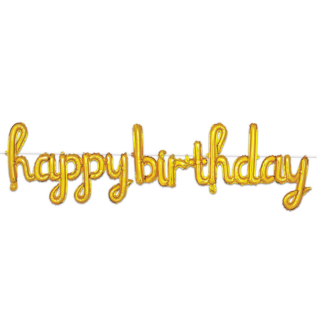 Script Happy Birthday Balloon Streamer 5.5ft x 16in, Gold