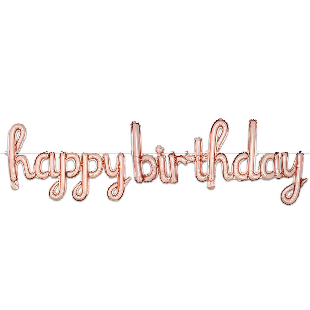 Script Happy Birthday Balloon Streamer 5.5ft x 16in, Rose Gold