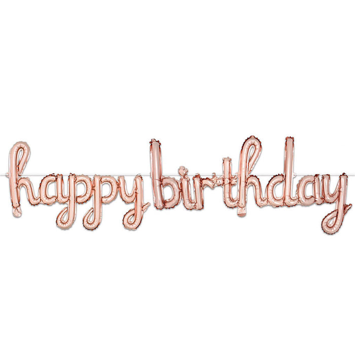 Script Happy Birthday Balloon Streamer 5.5ft x 16in, Rose Gold
