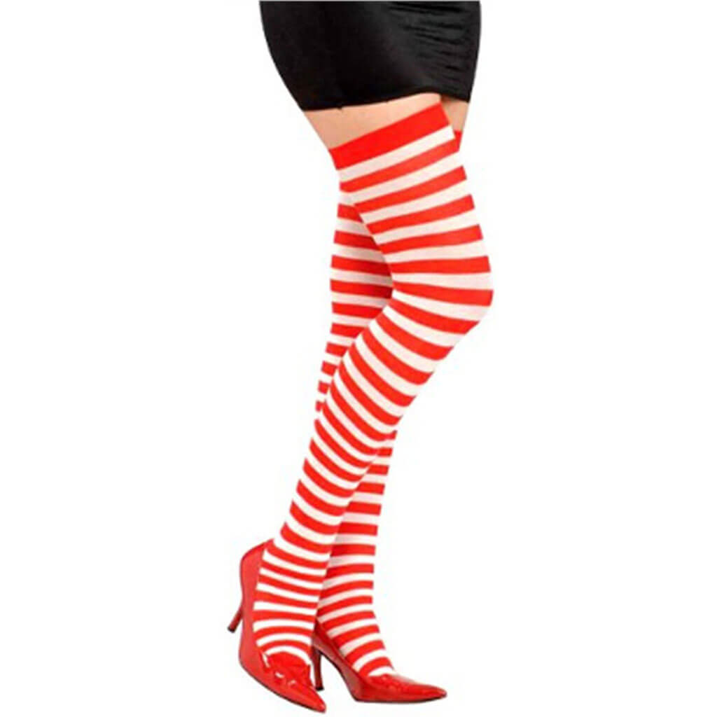 Striped White And Red Thigh Highs Stockings